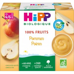 Hipp Biologique Compotes bébé dès 4/6 mois, pommes poires sans sucres ajoutés