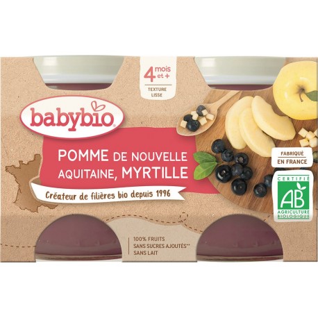 Babybio Compotes bébé dès 4 mois, pomme myrtille