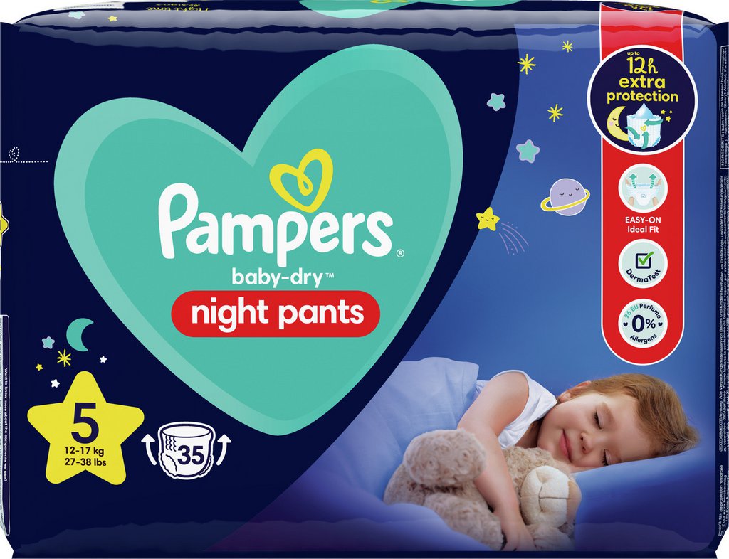 Pampers Couches culottes taille 5 : 12 - 17Kg baby-dry nuit x35