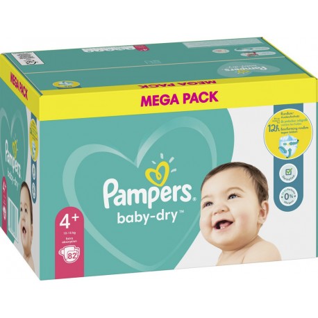 Pampers Couches bébé taille 4+ 10-15Kg Baby-Dry x82