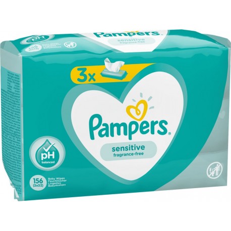 Pampers Lingettes Bébé Sensitive Pack 3 Paquets 156 Lingettes