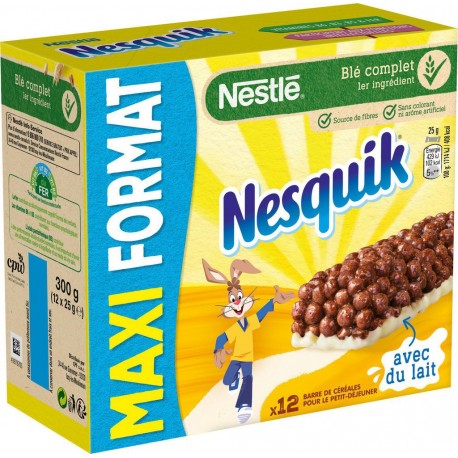 Nestlé NESQUIK Barres de céréales au chocolat 12 barres 25g maxi format 300g (lot de 3)