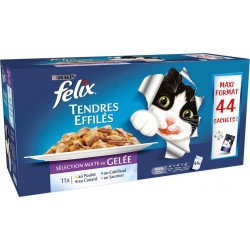 Felix Tendres Effilés en Gelée pour Chat Séléction Mer et Viandes 44x100g (lot de 3)