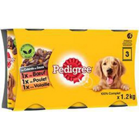 Pedigree 3 Variétés Les Cuisinés en Sauce aux Petits Légumes pour chiens 3x1200g 3.6Kg