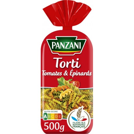 Panzani Pâtes tricolores torti épinards & tomates