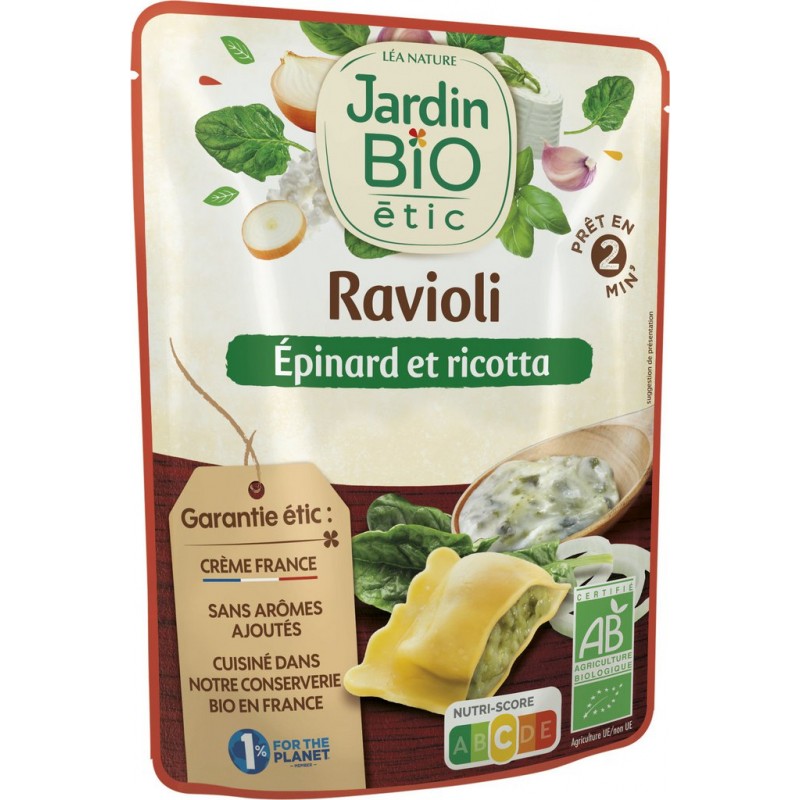 Jardin Bio Plat cuisiné micro-ondes Bio ravioli épinard ricotta