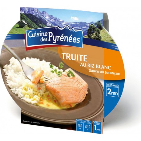 Cuisine Des Pyrenees Plat cuisiné truite au riz blanc, sauce au Jurancon