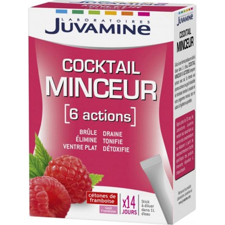 Juvamine Cocktail Minceur 6 Actions Brûle Élimine Ventre Plat Draine Tonifie Détoxique Goût Framboise (lot de 2)