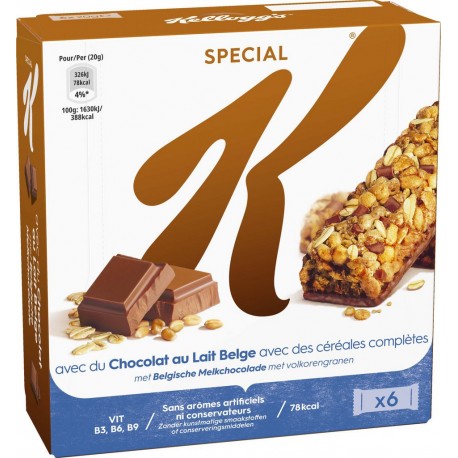 Barres céréales Special K chocolat au lait KELLOGG'S x6 20g