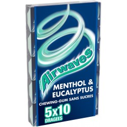 Airwaves Chewing-gum sans sucres Menthol Eucalyptus 5x10 70g