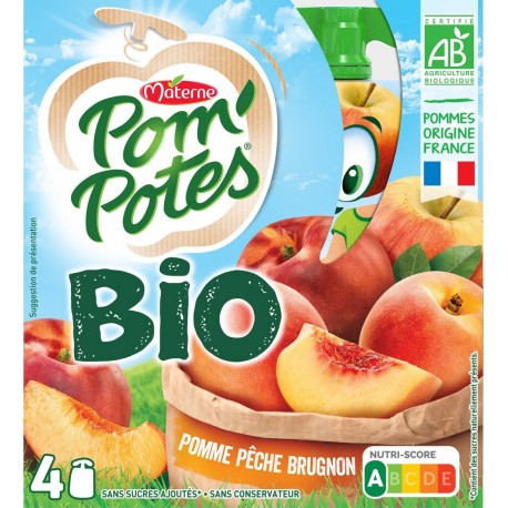 Pom Potes Compotes Bio pomme pêche & brugnon sans sucre ajouté POM'POTES