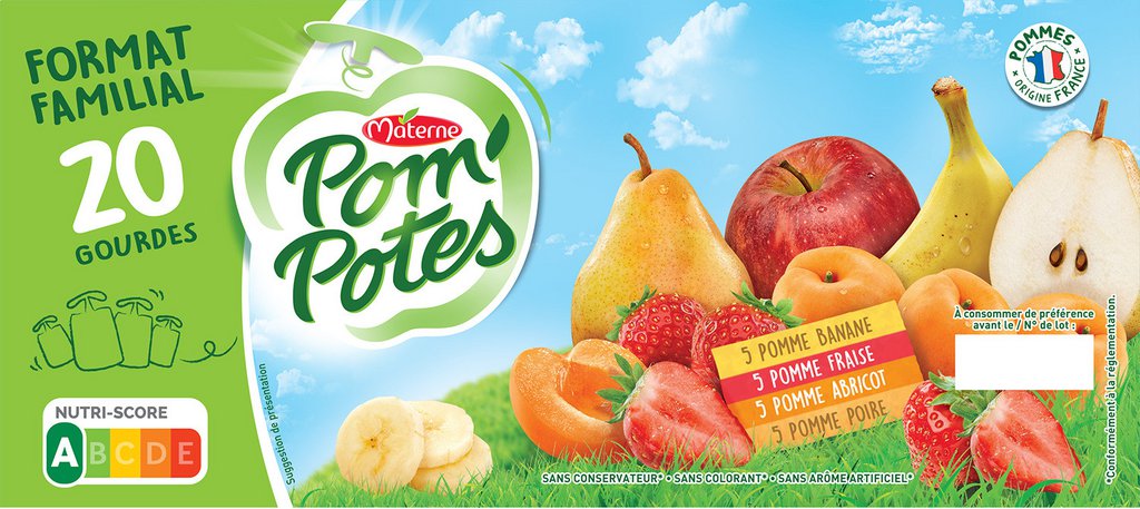 Pom'Potes Compotes en gourde Pomme Fraise 4x90g (lot de 6) 