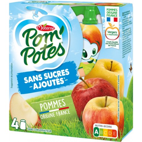 Pom Potes Compotes en gourde Pommes s/sucres ajoutés POM'POTES 4x90g 360g