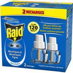 Raid Recharge moustiques tigres 60 nuits x2 recharges de 36,2ml