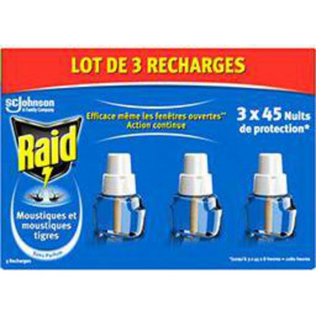 Raid Recharge diffuseur anti moustiques sans parfum les 3 recharges de 27ml