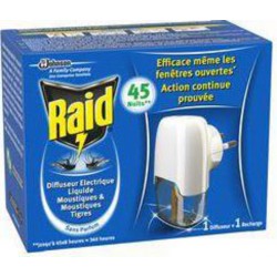 Raid Diffuseur électrique liquide 45 nuits moustiques diffuseur x1 recharge 27ml x1