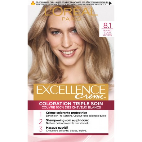 L Oreal Paris Excellence Creme Coloration permanente 8.1 blond clair cendré L'OREAL PARIS EXCELLENCE CREME