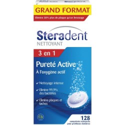 Steradent Nettoyant prothèses dentaires pureté active 128 comprimés