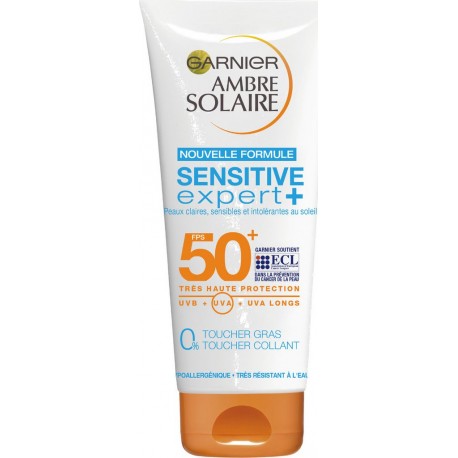 Ambre Solaire Garnier Lait solaire sensitive expert+ SPF50+ peau claire, sensible et intolérante au soleil