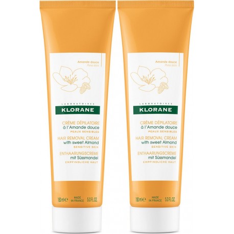 Klorane Crème corps dépilatoire à l'amande douce peau sensible (lot de 2) 2x150ml