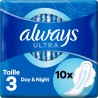 Always Ultra Serviettes Hygiéniques Day & Night T3 avec ailettes 10 Serviettes