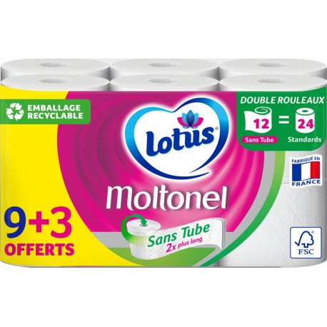 Lotus Moltonel Blanc Sans Tube 9+3 pack 9 rouleaux + 3 gratuits soit 12 Rouleaux