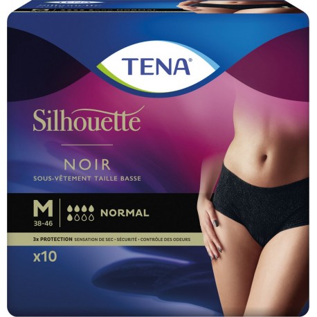 TENA Sous-vêtement Noir Taille basse Medium Triple Action x10