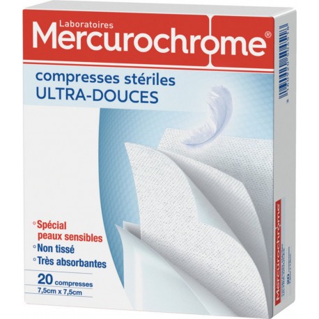 Mercurochrome Compresses stériles 7,5x7,5cm boîte 20