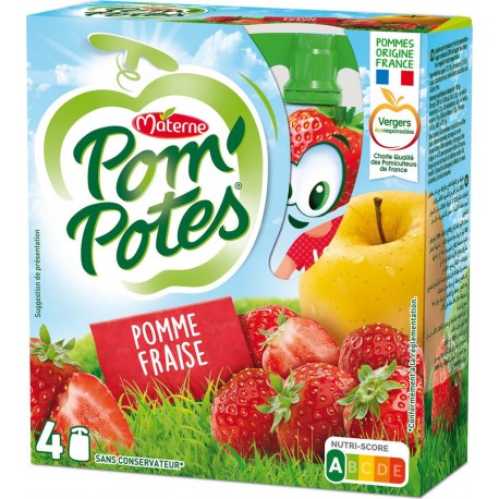 Pom'Potes Compotes en gourde Pomme Fraise 4x90g (lot de 6)