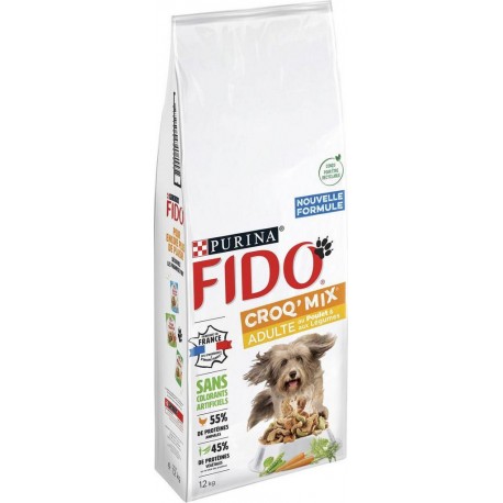 FIDO Croq Mix - Croquettes poulet et légumes pour chien adulte 12Kg