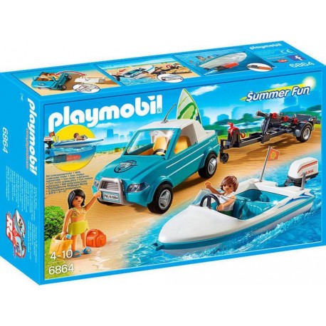 PLAYMOBIL 6864 Summer Fun - Voiture Avec Bateau Et Moteur Submersible