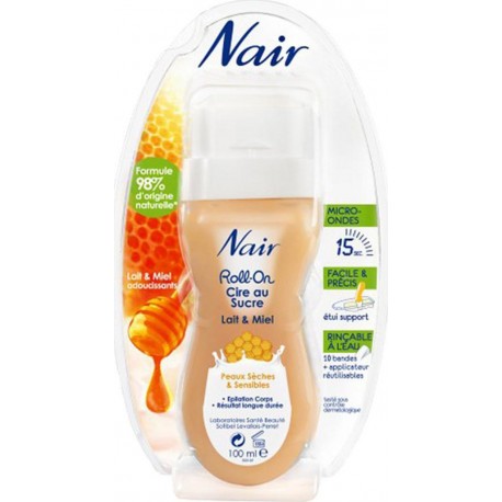 Nair Roll-On Cire au Sucre Lait & Miel Peaux Sèches & Sensibles 100ml (lot de 2)