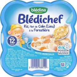 Blédina Blédichef Riz Filet de Colin à la Forestière (dès 12 mois) l’assiette de 230g (lot de 8)