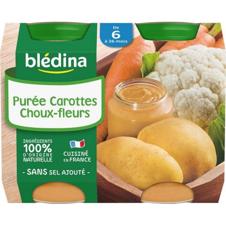 Blédina Purée Carottes Choux-Fleurs (de 6 à 36 mois) par 2 pots de 200g (lot de 8 soit 16 pots)