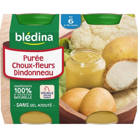 Blédina Purée Choux-Fleurs Dindonneau (de 6 à 36 mois) par 2 pots de 200g (lot de 8 soit 16 pots)