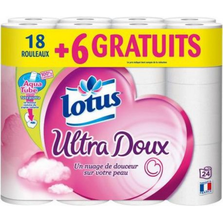 Lotus Ultra Doux Papier Toilette 18+6 Rouleaux paquet 18 rouleaux + 6 offerts