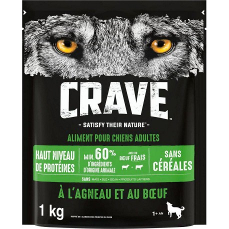 CRAVE Croquettes agneau et boeuf pour chien 1Kg (lot de 3)