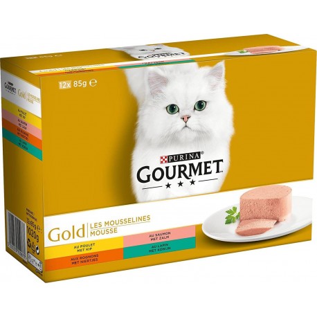 GOURMET GOLD MOUSSELINES Poulet Saumon Rognons Lapin 12x85g (lot de 2)