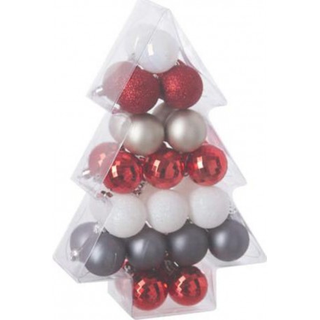 Féerie Christmas Kit de décoration pour Sapin de Noël Rouge Blanc et Argent 34 pièces