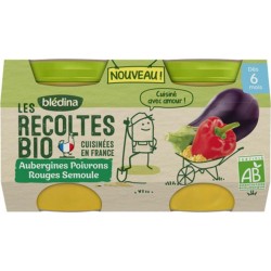 Blédina Les Récoltes Bio Aubergines Poivrons Rouges Semoule (dès 6 mois) par 2 pots de 130g (lot de 8)