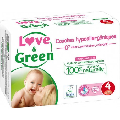 Love & Green Couches Hypoallergéniques Innovation Taille 4 (7-14Kg) x46 (lot de 2 soit 92 couches)