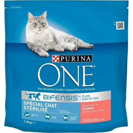 Purina One Croquettes Chat Stérilisé Saumon 1,5Kg