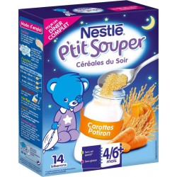 Nestlé P’tit Souper Céréales du Soir Carottes Potiron (+ 4-6 mois) Format 250g (lot de 6 boîtes)