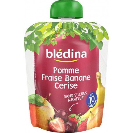 Blédina Pomme Fraise Banane Cerise 10 à 36 mois gourde de 90g (lot de 10)