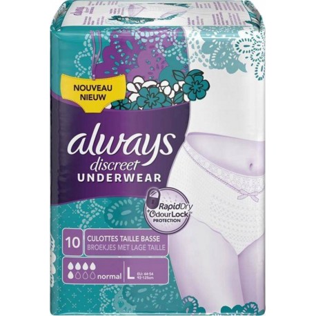 Always Discreet Underwear Culottes Taille Basse Normal L x10 (lot de 2)
