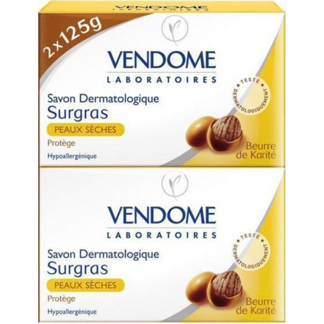 Vendome Savon Dermatologique Surgras Peaux Sèches Protège au Beurre de Karité 2x125g (lot de 3 soit 6 savons)