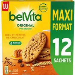 LU Belvita - Biscuits Petit Déjeuner Original miel pépites chocolat x12 650g