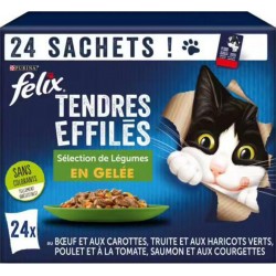 Felix Tendres Effilés en Gelée avec Légumes Sachets Fraîcheur pour Chat Adulte 24x85g (lot de 2)