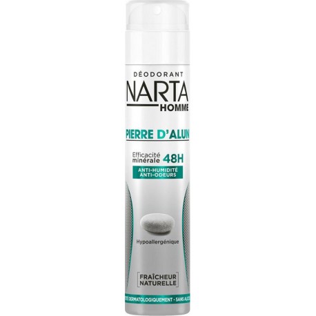 Narta Homme Spray Déodorant Pierre d’Alun Efficacité 48h Fraîcheur Naturelle 200ml (lot de 4)