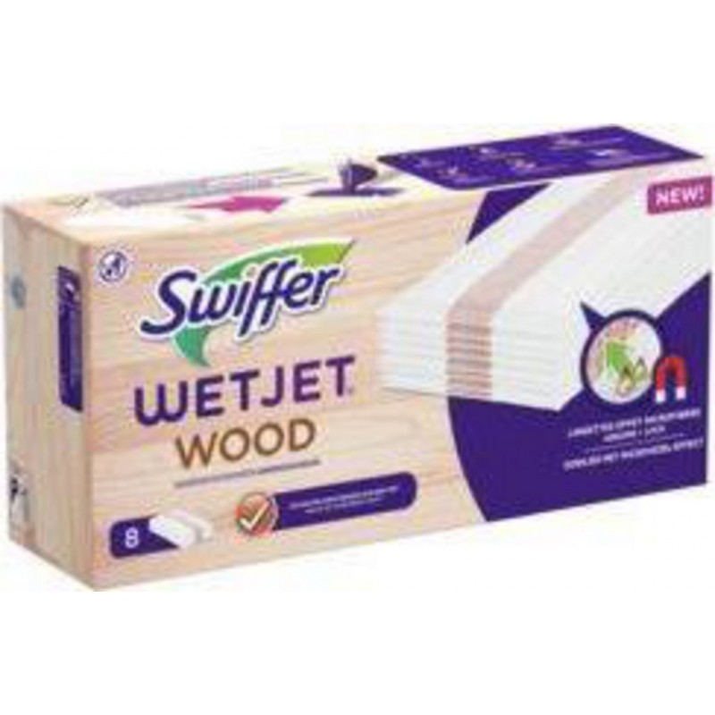 SWIFFER Wetjet Wood, recharges de lingettes pour Balai Spray x8